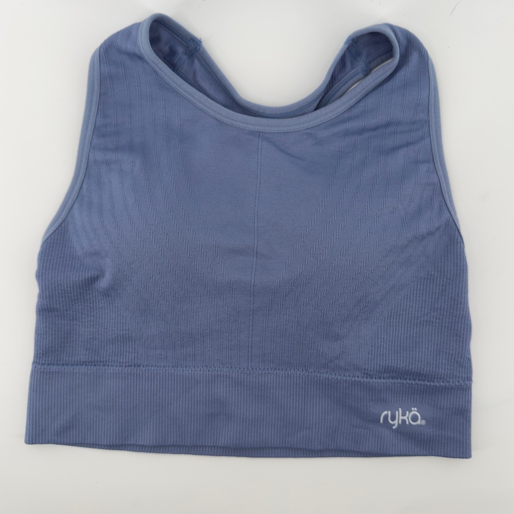 Ryka High Neck Adjustable Strap Racerback Sports Bra Blue Women M Removable Pads